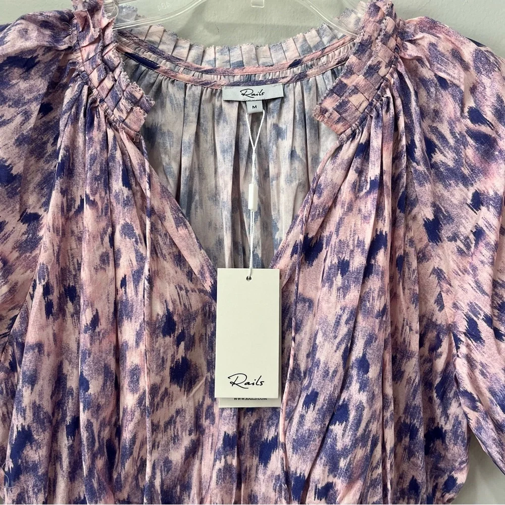 NEW $238 Rails Fiorella Cotton Ikat-Inspired Mini dress Medium Pink Geometric - Picture 8 of 14
